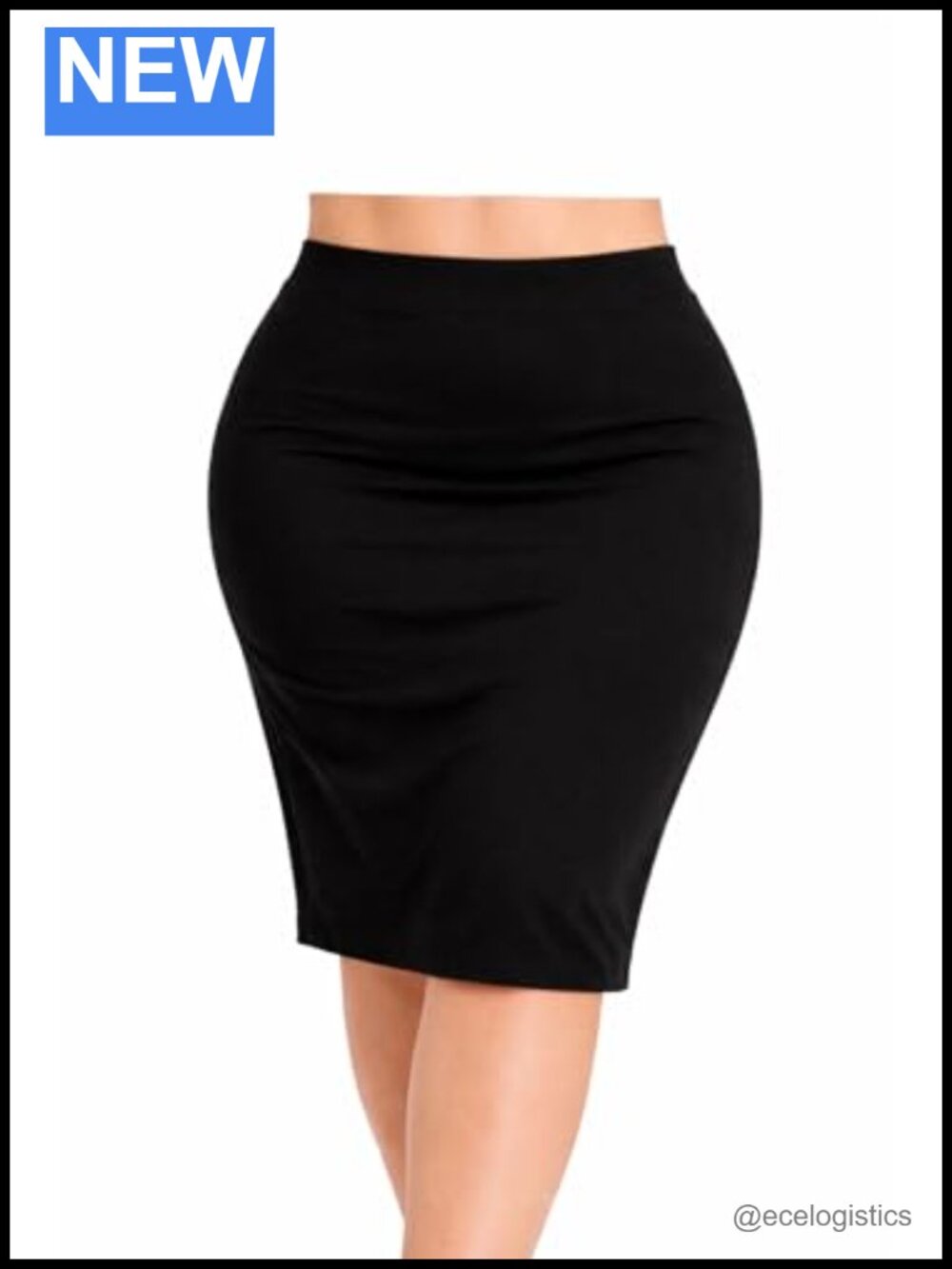 Plus Size Cotton Spandex Pull-On Pencil Skirt High Waist Knee Length